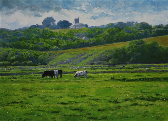 Dave Edmonds, four oils on canvas, views of Icklesham and Ecclesbourne Glen, 37 x 49cm